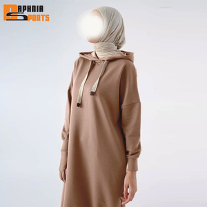 Abaya Deportiva OEM para Mujer Musulmana, Invierno, 100% Algodón, Manga Larga, con Capucha, Vestido Modesto, Bolsillos Delanteros, para Adultos - Product Image 4