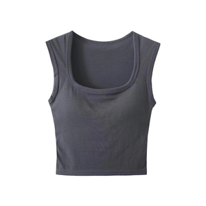 Camiseta sin mangas acolchada de algodón premium con sujetador incorporado, top corto de yoga de ajuste ceñido, bralette inalámbrico transpirable, ropa deportiva nueva. - Product Image 2