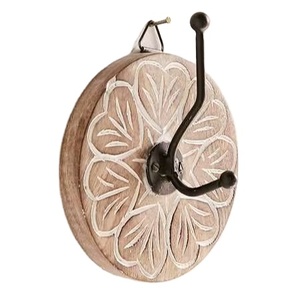 Trending Round Wooden <b>Wall</b> Hook Floral Design Metal Hook Rustic Home Decor Entryway Organizer Storage Hanger - Product Image 1