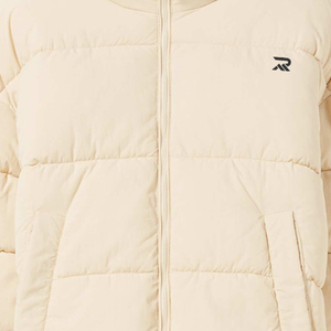 Men's Beige Puffer Jacket Stand Collar Zipper Windproof Casual Winter Coat Regular Fit Polyester Filling - Product Image 6