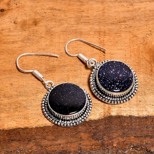 ต่างหูหินทรายสีน้ำเงินลายดวงดาว งานแฮนด์เมด เงินแท้ สไตล์โบโฮ ประดับอัญมณี ของขวัญสำหรับผู้หญิง - Product Image 1