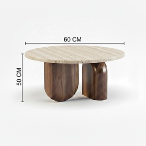Table basse ronde en bois et marbre pour salon, provenant d'Inde - Product Image 1