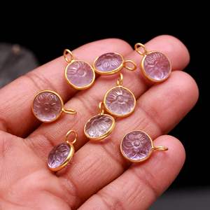 Colgante de flor de amatista rosa natural tallada a mano, piedra preciosa de plata de ley 925, amuleto de amatista rosa para la fabricación de joyas. - Product Image 5