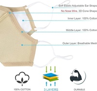 Masque facial réutilisable en coton, polyester et élasthanne, 3 plis, pour toutes les saisons, avec attaches pour les oreilles, masque en tissu pour usage quotidien, beige, bleu, bordeaux, noir