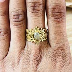 Latest Design <b>Labradorite</b> Tribal <b>Ring</b> Vintage Style Gold Plated Brass <b>Ring</b> Ethnic Statement Ornate Wholesale <b>Ring</b> For Women - Product Image 6