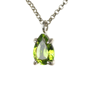 Antique Handmade Gold Plated <b>Solid</b> 925 Sterling <b>Silver</b> Natural Peridot Pear Faceted Gemstone Pendant Chain <b>Necklace</b> Fine Jewelry - Product Image 3