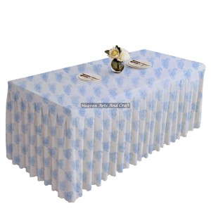 100% Cotton Custom Size Indian Hand Block Print Floral Rectangle Pleated <b>Table</b> Cloth For Outdoor Home Hotel Wedding Party Decor - Product Image 2
