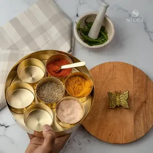 Kitchen <b>Herb</b> Storage Container Durable Natural Wood Masala Spice Tools Wood Spice <b>Box</b> Organizer 7 Compartments Handmade Rustic - Product Image 2