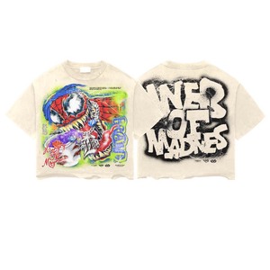 T-shirt Homme Oversize avec Imprimé Graffiti Spiderman Style Urbain Manches Courtes Coton Jersey Col Rond Design Respirant - Product Image 1