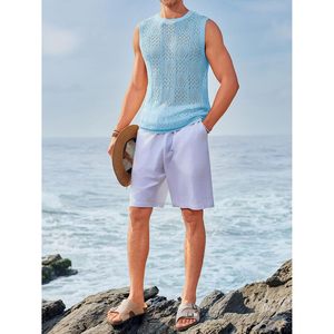 2025 Men's Sleeveless Crewneck Tank <b>Top</b> Casual <b>Mesh</b> Hollow Cotton Knit Summer Beach T Shirt Hip Hop Bodybuilding Style XL - Product Image 1