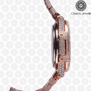 Charm Jewells Men's Rose Gold Diamond <b>Watch</b> <b>Case</b> 40mm Analog Mechanical Movement 10 Bar Water Resistant Luxury Fashion Stainless - Product Image 3