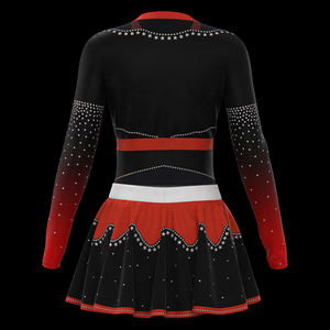 Vestidos de Animadora en Degradado Rojo y Negro para Mujer con Malla Brillante y Diseño de Falda de Animadora - Product Image 3