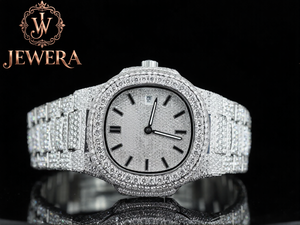 Men's Luxury Stainless Steel Analog Glass Dial Hip Hop Watch Custom Jewelry for Daily Wear Weddings and Special Events - Product Image 2