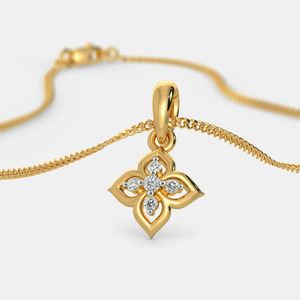 Collar con Colgante de Diamante Cultivado en Laboratorio, Diseño Floral de Cuatro Pétalos, Oro Amarillo - Product Image 4
