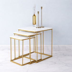 Luxury Cast Aluminum Bar <b>Table</b> <b>Set</b> Space Saving <b>Nesting</b> Design Marble Style Top Sleek Frame Durable Finish Modern Living Accent - Product Image 1