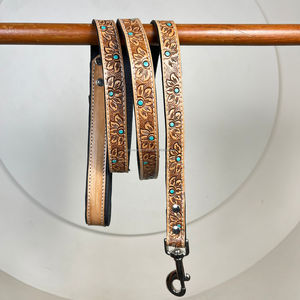 Correa de perro de cuero de vaca con herramientas manuales Premium y juego de plomo de tráfico, hebilla de Metal resistente ajustable, conjuntos de collar de entrenamiento de perro acolchado - Product Image 6