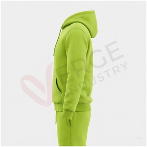 Conjunto Deportivo Unisex con Capucha Verde, Manga Larga, Color Sólido, Casual, Transpirable, Corte Regular, para Otoño, 100% Algodón, Peso Medio - Product Image 3