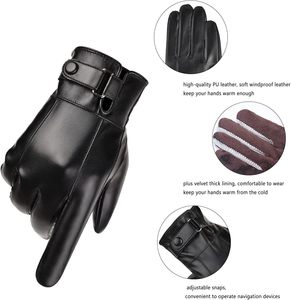 Gants en cuir longs jusqu'au poignet, thermiques, chauds pour l'hiver, style décontracté, doublure en coton, usage quotidien - Product Image 5