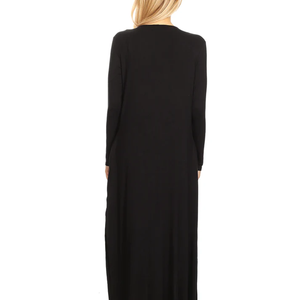 Cárdigan largo de invierno para mujer, negro, de manga larga, estilo Duster, grueso, con frente abierto, maxi, de punto, lana/cachemira, con dobladillo asimétrico, cómodo y casual para capas. - Product Image 3