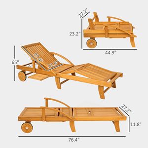 Sdraio Pieghevole a 4 Livelli Regolabili con Ruote, in Legno di Acacia e Ferro, per Patio, Piscina e Spiaggia - Product Image 3