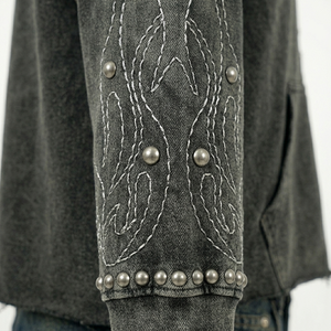 Sudadera con capucha vintage para hombre, bordada con perlas, de algodón grueso, estilo urbano, con cremallera, manga larga, con estampado de estrellas. - Product Image 3