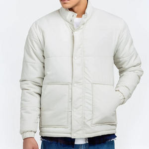 Men's Winter Canvas Puffer <b>Jacket</b> with Stand <b>Collar</b> Zipper Closure Knitted Design-Waterproof & Breathable Street Style Casual - Product Image 1