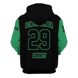 Sweat-shirt à capuche personnalisé de la sororité Iota Phi Lambda, corps noir, manches vert émeraude, lettres grecques - Product Image 6