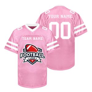Custom Pink Mesh V-Neck Football Jersey Short Sleeve Sublimated Print Breathable Team Name Unisex Adult Regular Fit - Product Image 5