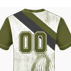 เสื้อรักบี้แขนสั้นสีเขียวมะกอก ขาว ดำ คอกลม ลายกราฟิก สำหรับกีฬา ทีมกีฬา ชุดกีฬาฝึกซ้อมและแข่งขัน - Product Image 4