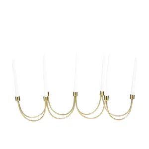 Candélabre moderne en bois naturel en forme de cœur doré avec cinq porte-bougies pour la décoration de Noël à la maison - Product Image 3