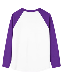 Custom Purple White Raglan Long Sleeve T Shirt Men Cotton Casual Contrast Crew Neck <b>Baseball</b> <b>Tee</b> OEM Manufacturer Supplier - Product Image 2