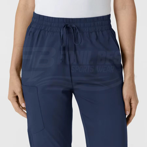 Blouse d'uniforme médical pour femme, bleu marine, à manches longues, en coton et polyester tricoté, design personnalisé - Product Image 6