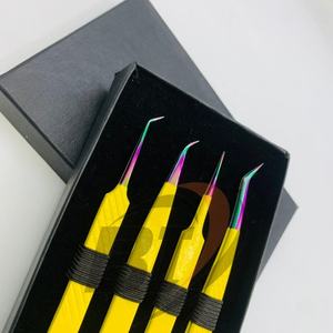 Pinzas de pestañas de acero inoxidable japonesas profesionales amarillo sostenible con punta de volumen de arco iris herramienta de extensión de pestañas de belleza - Product Image 5