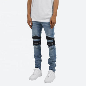 Pantalon en jean patchwork slim fit pour homme de haute qualité, style streetwear, séchage rapide, respirant, en coton, effet délavé - Product Image 1