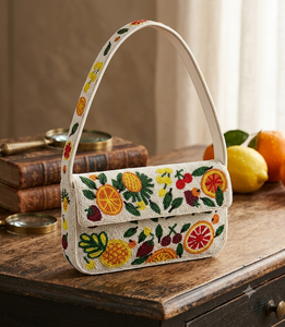 Women's Bohemian <b>Straw</b> Shoulder <b>Bag</b> With Fruit Embroidery Flap Closure Single Strap Daily Use Handbag - Product Image 3