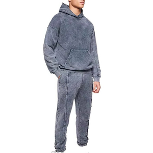 Men's Washed Cotton <b>Hoodie</b> and Pants Tracksuit Set Solid Color Casual Full Sleeve Regular Fit Autumn Wear - Product Image 6