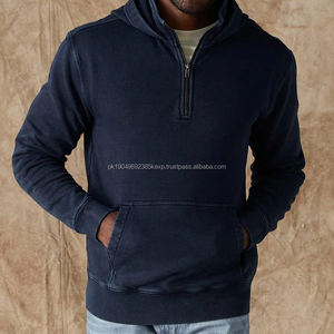 Fleece Quarter Zip Hoodie para hombres de algodón orgánico Sudaderas con capucha para hombres Sudadera personalizada con capucha Mens Street Wear Hoodies - Product Image 3