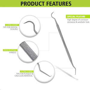Kit d'outils dentaires pour soins bucco-dentaires, 5 pièces, professionnel, en acier inoxydable, cure-dent, gratte-tartre, pincettes, miroir buccal - Product Image 6