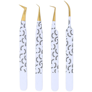 Ensemble de pinces à épiler pour extensions de cils en acier inoxydable de haute précision OEM, 4 pièces |   Pinces à cils personnalisées avec logo - Durables, prise en main parfaite, lisses - Product Image 1