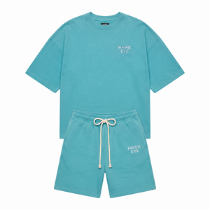 Ensemble deux pièces personnalisable pour homme, t-shirt à manches courtes et short de couleur unie, vêtements d'été respirants avec design personnalisé - Product Image 4