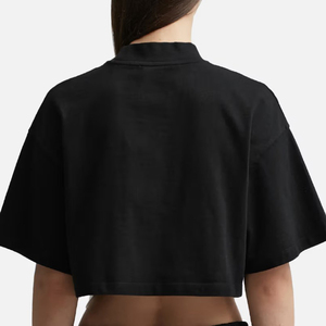 Women's Black Cropped Turtleneck <b>Top</b> Short Sleeve Loose Fit Minimalist Style Solid Color Knitted <b>Crop</b> Tee Wear - Product Image 3