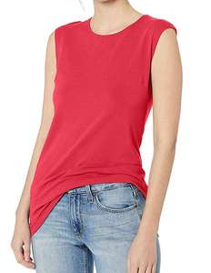 Women's <b>Red</b> Sleeveless Knit Tank <b>Top</b> O-Neck Solid Color Casual Regular Length - Product Image 1