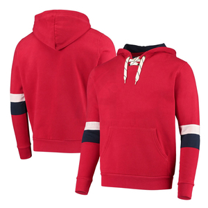 Red <b>Men's</b> Ice Hockey Hooded Sweatshirt Full Sleeve Striped Cuffs Drawstring Closure Front Pocket Regular Fit All Seasons Apparel - Product Image 1