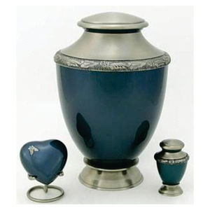 Large Adult Cremation Urns Set Handcrafted Metal Brass Ashes Container Blue <b>Keepsake</b> Heart Token Mini Funeral Urn Metal Urns - Product Image 1
