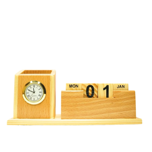 Wooden Pen Holder Business Gifts Premium Office Gift Custom Antique Wooden Pen Storage Box Pencil Holder Stand With <b>Watch</b> - Product Image 4