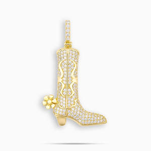<b>Iced</b> <b>Out</b> Cowboy Boot Pendant Necklace 18K Gold Plated Diamond Encrusted Western Charm Tennis <b>Chain</b> Unisex Luxury Jewelry - Product Image 2