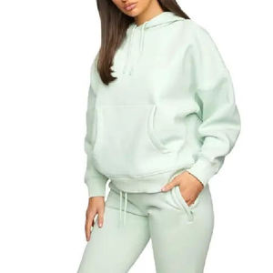 Conjunto Deportivo de Dos Piezas para Mujer, Manga Larga, Transpirable, Corte Regular, 100% Algodón, Ligero, Estampado Personalizado, Lavado Ácido, Color Sólido - Product Image 2