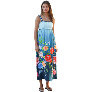 Vestido largo floral de manga corta para mujer, elegante vestido de corte en A - Product Image 2