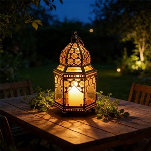 Prestige <b>Gold</b> Metal Moroccan <b>Lantern</b> with Intricate Floral Cutwork Decorative Candle Holder for Ramadan Home Table Decor - Product Image 6