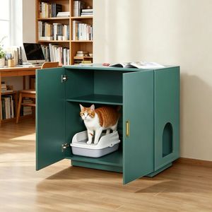 Lussuosa Cassetta per Gatti Ecologica in Legno, Grande Capacità, Forma Rettangolare, Facile da Pulire, per Soggiorno, con Funzione PC - Product Image 5